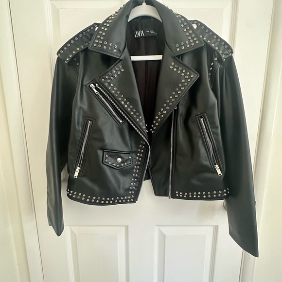 Zara Faux Leather Moto Jacket with Studs - Picture 13 of 13